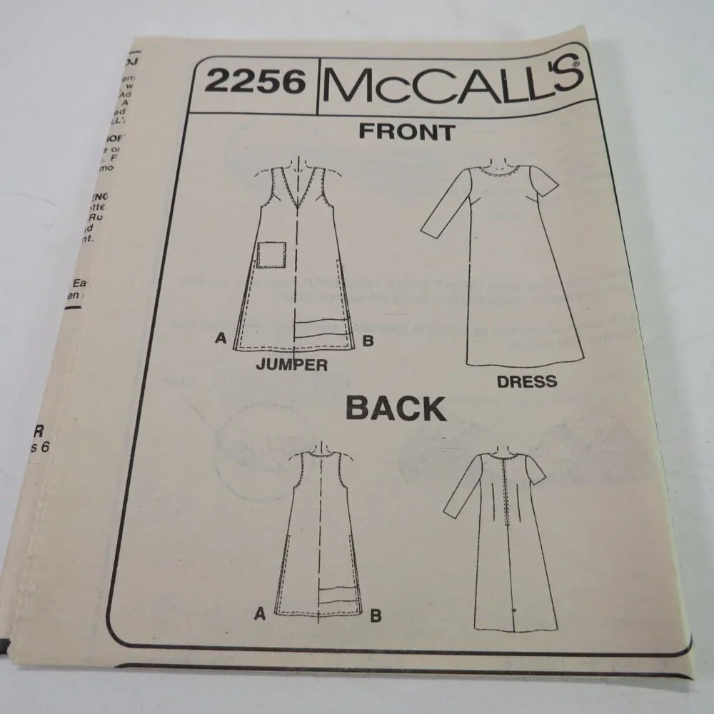 McCall's 2256 sewing pattern size 22 to 26 w, 40-44  EASY dress, jumper UNCUT